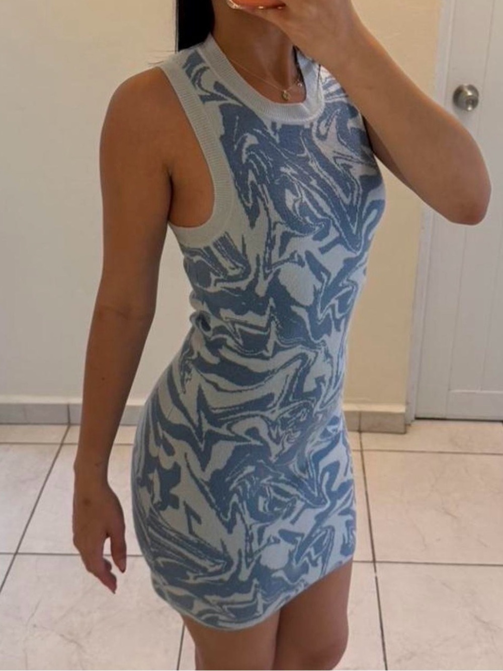 PacSun Blue Marble Knit Bodycon Mini Dress